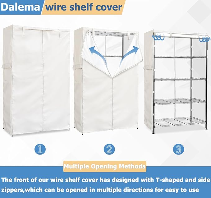 Wire Rack Covers,Heavy Duty 600D Dustproof Waterproof Storage Rack Covers for Metal Shelves,Storage Shelf Cover with Zipper for Wire Shlef,36''W x 14''D x 71''H,Beige with Clear Front