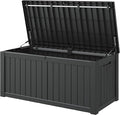 KAMABOKO Outdoor Storage Box, 120 Gallon Large Outdoor Resin Deck Box, Storage Waterproof Boxes Lockable Lid for Garden Tools, Pool Supplies, Patio Furniture and Cushions, Black