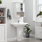 Treocho Wood Wall Cabinet, Bathroom Medicine Cabinet Storage with Doors and Adjustable Shelf, Rustic Cabinet Wall Mounted for Bathroom, Livingroom, Kitchen, Cupboard, White
