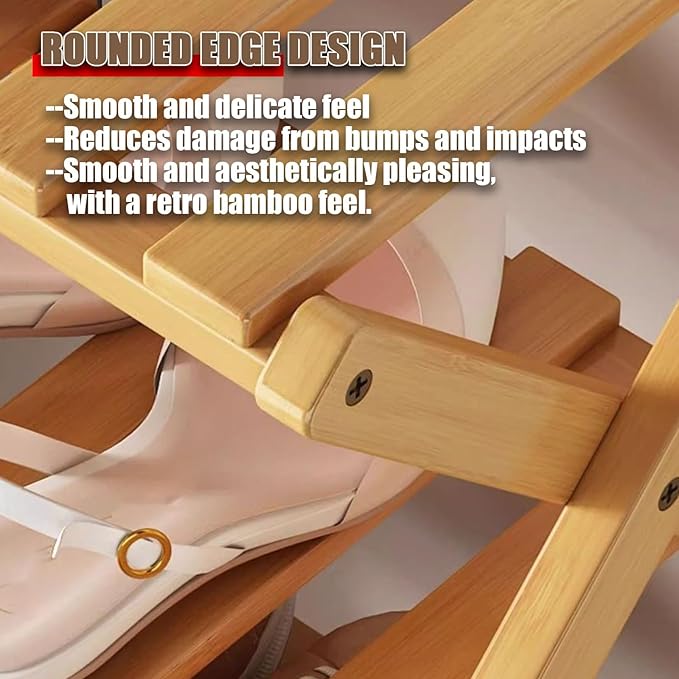 The 9-Tier No-Assembly Bamboo Rack, 2-9 Tier Folding Shoe Storage Rack, Space-Saving Organizer for Shoes, No Assembly Narrow Shoe Shelf for Entryway Closet Dorm (Natural, 9 Tier)