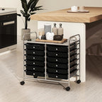 COSTWAY 12-Drawer Rolling Storage Cart, Utility Storage Organizer Cart for Tools, Scrapbook, Paper, Craft, Multipurpose Art Supply Organizer on Wheels for Home Office School, Teacher, Black
