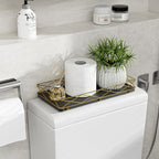 Toilet Paper Basket Holder, 13" Toilet Tank Tray, Wood and Metal Toilet Tray Vanity Organizer Bathroom Tray, Kitchen Sink Organizer for Soap Dispenser (Black + Gold)