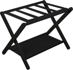 VASMIA Luggage Rack, Folding Suitcase Stand with Storage Shelf,Bamboo Luggage Stand for Guest Room,Bedroon and Hotel,Holds up to 131 lb,Fit Most Luggage Size,Black