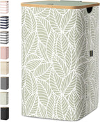 BALEINE Laundry Hamper with Lid, Tall Laundry Baskets with Bamboo Pull Handles, Large Laundry Bin with Internal Support (18 Gal/70L, Antique Foliage)