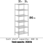 24" Deep x 30" Wide x 86" Height Wire Shelving Kit | 6-Tier | NSF Commercial Storage Rack Unit