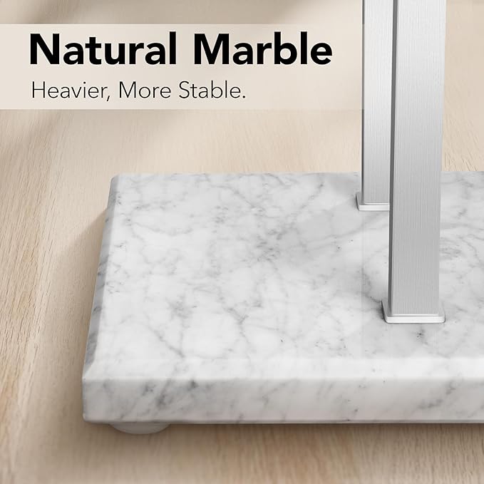 Bathroom Towel Rack Freestanding Floor Stand: Brushed 36in 2‑Bar Weighted Marble Base Towel Holder, Rustproof 304 Stainless Steel Drying Rack for Bath&Hand Towels, No‑Drill Slim Organizer, Spa Pool