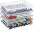 BTSKY Clear Plastic Storage Box with Flap Lid, Multipurpose Craft Organizers and Storage Box Art Supply Storage Organizer Plastic Sewing Box for Beads Pencils Notebooks, 4 Pack Medium