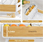 Dish Drying Rack for Kitchen Counter - Stainless Steel & Bamboo Dish Rack with Large Removable Utensil Holder, Dish Drainer with Adjustable Automatic Spout, White