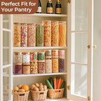 ComSaf Glass Spaghetti Pasta Storage Container with Lids 2 Qt Set of 3, Tall Clear Airtight Food Storage Jar with Wood Cover Kitchen Pantry Storage Container for Noodles Flour Cereal Coffee Beans
