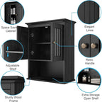 Treocho Wood Wall Cabinet Bathroom Medicine Cabinet Storage with Doors and Adjustable Shelf Wall Mount for Bathroom, Livingroom, Kitchen, Cupboard, Black