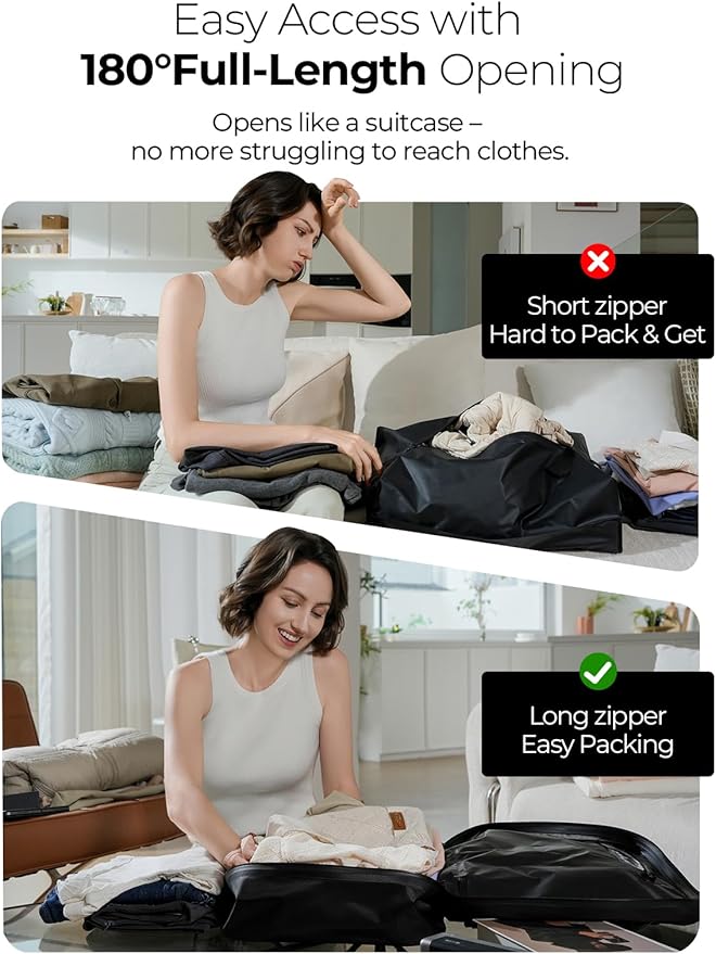 Vacuum Bags for Travel with Wireless Pump, 180° Open Zipper, IP67 Waterproof, Reusable Space Saver Compression Bags for Backpack, Suitcase, Home Storage(1 Pack + Pump)