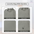 LFH Home Cotton Canvas Large Laundry Bag with Handle, Heavy Duty Drawstring Closure Washable Laundry Bags, School Travel, Home, Hotel, College Dorm, Organizer Sack, Toys Clothes 20x30 (Pack of 2)-Grey