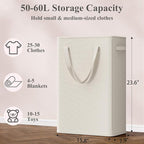 50L Baby Laundry Hamper for Nursery, Slim Laundry Hampery with Handles, Narrow Laundry Basket for Dorm, Bedroom, Living Room, Collapsible Laundry Basket, White