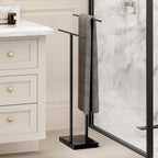 KES Standing Towel Rack with Black Natural Marble Base, 2-Tier Towel Rack Stand for Bathroom Floor, Bath Towel Holder Fits Bath Towel & Hand Towel,18/8 Stainless Steel, BTH217-BBK
