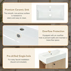 21.6" Small Fluted Bathroom Vanity with Sink,Soft Closing Doors and Storage Shelves,Natural Wood Single Bathroom Sink Cabinet Combo Freestanding, Natural Wood