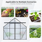 Double Sliding Door Polycarbonate Greenhouse with Rain Gutter and Roof Vent, Raised Base and Anchor Aluminum Heavy Duty Walk-in Green House, Outdoor Patio Sunroom (Black, 73.75*94.5*89.5in)