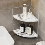 2-Tier Corner Bathroom Organizer, Countertop Perfume Makeup Shelf Cosmetics Storage Shelf Display Rack Vanity Shelf,Kitchen Spice Rack,PP Imitation Marble Design,Tool-Less Install(Silver)