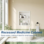14x18 Medicine Cabinet Recessed, Medicine Cabinet Without Mirror, 304 Stainless Steel Medicine Wall Niche with Double Shelves, Matte White