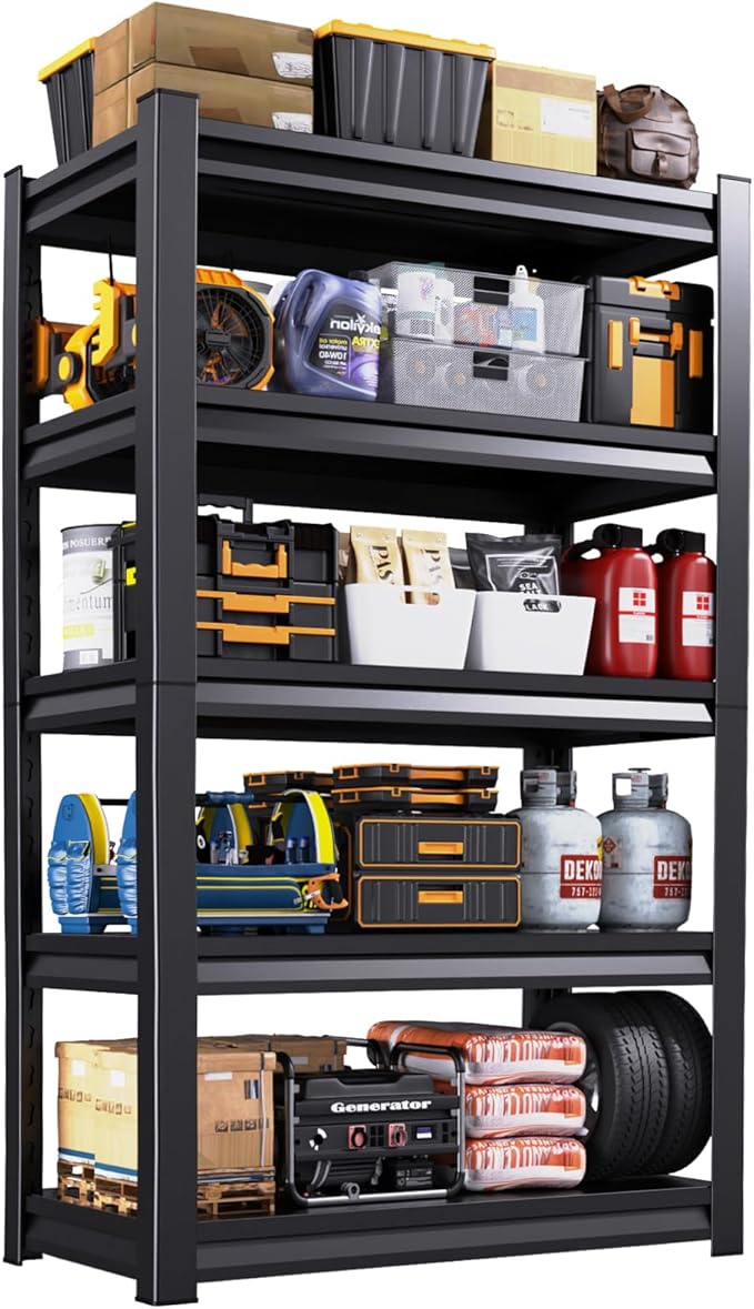 72''H Garage Shelving Heavy Duty 5-Tier Adjustable Storage Shelves Unit,3000 LBS Metal Utility Rack Shelf for Industries, Warehouses, Basement,Black (72''H x 36''W x 12''D)