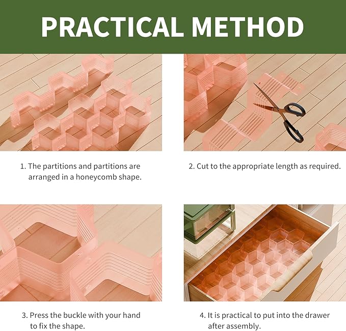 Honeycomb Separator Adjustable Drawer Organizer Divider for Underwear Belt-Scarf Socks Organizer (Pink(1pc))