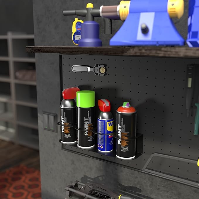 Koova 4 All-Purpose Spray Bottle Holder | Easy Install Wall Mount Hardware Included | Heavy-Duty Powder Coated Steel Storage Rack for Garage And Home | Craft Workspace Paint Bottle Organizer USA Made