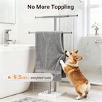 ELYKEN Standing Towel Racks for Bathroom, 2-Tier Floor Towel Holder Stand with Weighted Marble Base, Freestanding Bath Towel Rack, Width Adjustable & Stainless Steel Brushed Finish
