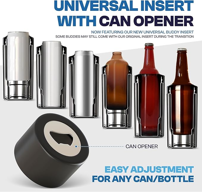 Frost Buddy Universal Can Cooler - Fits all - Stainless Steel Can Cooler for 12 oz & 16 oz Regular or Slim Cans & Bottles - Stainless Steel (Diamond Plate - Silver)