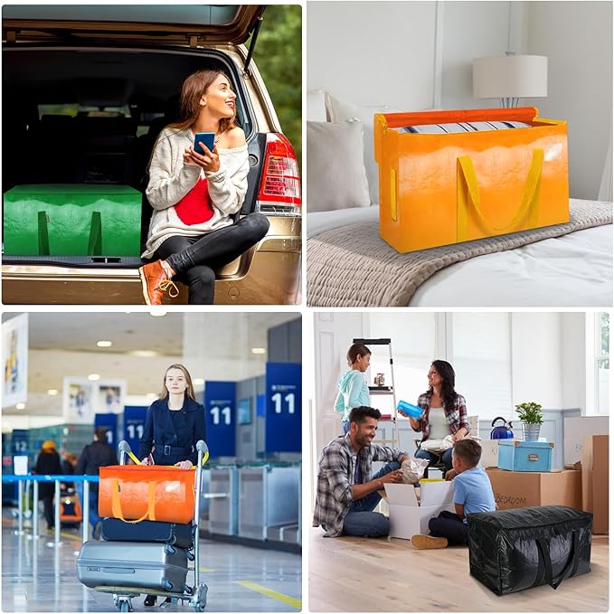 BALEINE 6-Pack Oversized Moving Bags with Reinforced Handles, Heavy-Duty Storage Tote for Clothes, Moving Supplies (Light Green, 6-Pack)