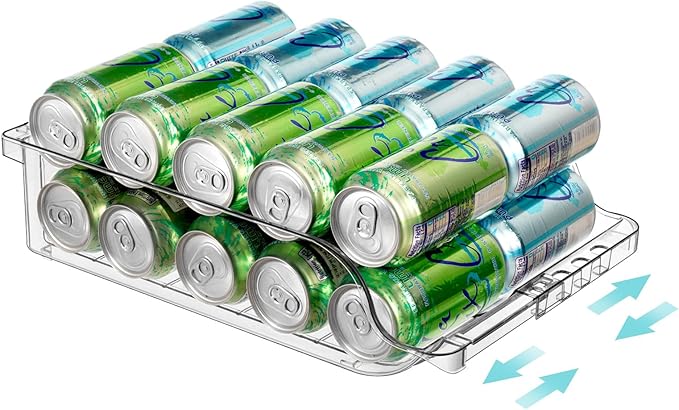 Clear Width Adjustable Soda Can Organizer for Refrigerator Expandable Soda Can Dispenser for Beer Soda Seltzer Pop Can Soda Expand Organizer for Fridge Kitchen Pantry
