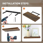 Floating Shelves for Wall, Wall Mounted Rustic Wood Shelves for Bathroom, Bedroom, Living Room, Kitchen, Hanging Shelf for Books/Storage/Room (Brown Wood Grain, 23.6")