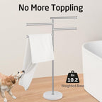 KES Free Standing Towel Racks for Bathroom, Towel Stand with Natural Marble Base, 40 Inch 4 Swivel Bars Floor Towel Rack Stand, Premium 18/8 Stainless Steel, Brushed Finish, BTH219S4-2