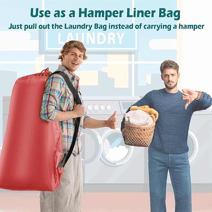 Heavy Duty Laundry Bag 2 Pack XL Nylon Laundry Bags with Straps, Washable Large Dirty Clothes Organizer with Drawstring Closure, Travel Washing Bag Fit a Laundry Hamper or Basket