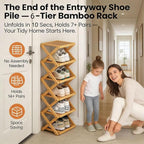 The 9-Tier No-Assembly Bamboo Rack, Foldable Stackable 9 Tier Bamboo Shoe Rack Vertical Storage Sturdy & Stable, Tall Narrow Space-Saving Expandable Shoe Rack for Entryway Closet Dorm (Brown,9 Tiers)