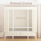Portable Closet,Garment Rack,Heavy Duty Clothes Rack with Cover,Wardrobe Closet with 1 Hanging Rods, 2 Storage Shelves,27.5" L x 17.7" W x 67.7" H,Pale Yellow