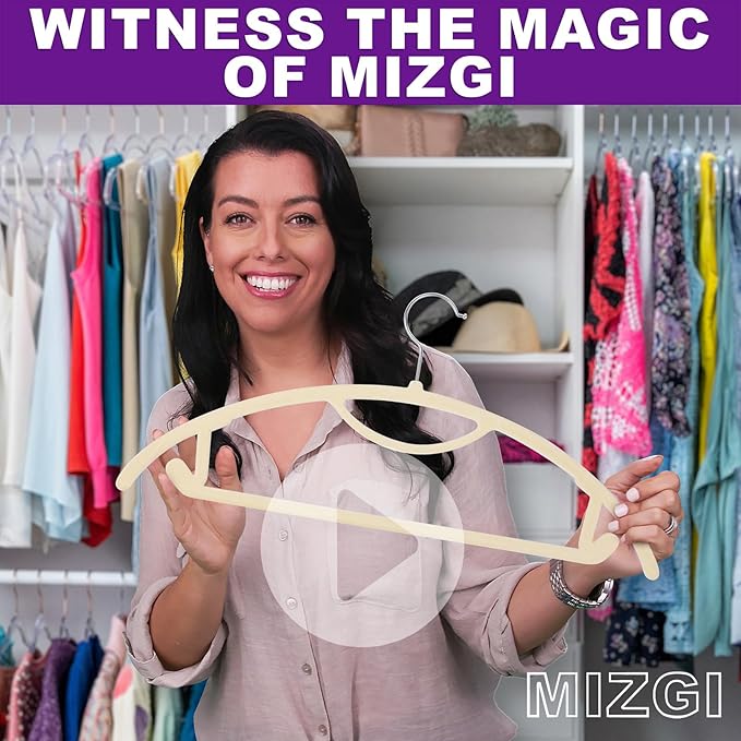 MIZGI Premium Velvet Hangers 50-Pack,No Shoulder Bump Hangers W/Tie Bar Ultra Thin Space Saving Non Slip Hanger Heavy Duty Felt Rounded Clothes Hanger for Sweaters,Coat,Jackets,Pants,Shirts
