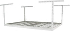 MonsterRax Overhead Garage Storage Racks 4x6, Ceiling Mounted Shelving, Adjustable Hanging Storage Organizer, Heavy Duty Steel, Holds 500 Pounds, Color: White, Adjusts 18"-33” off Ceiling