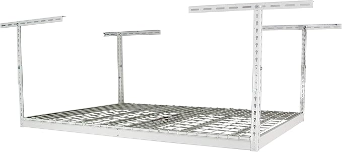 SafeRacks 4x6 Overhead Garage Storage Rack - Height Adjustable Steel Overhead Storage Rack - 500 Pound Weight Capacity (White, 24"-45")