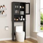 Walsunny Over Toilet Storage Cabinet, BathroomShelf Organizer Over Toilet, Washing Machine Box, Space Saver with Adjustable Decorative Racks（Black）