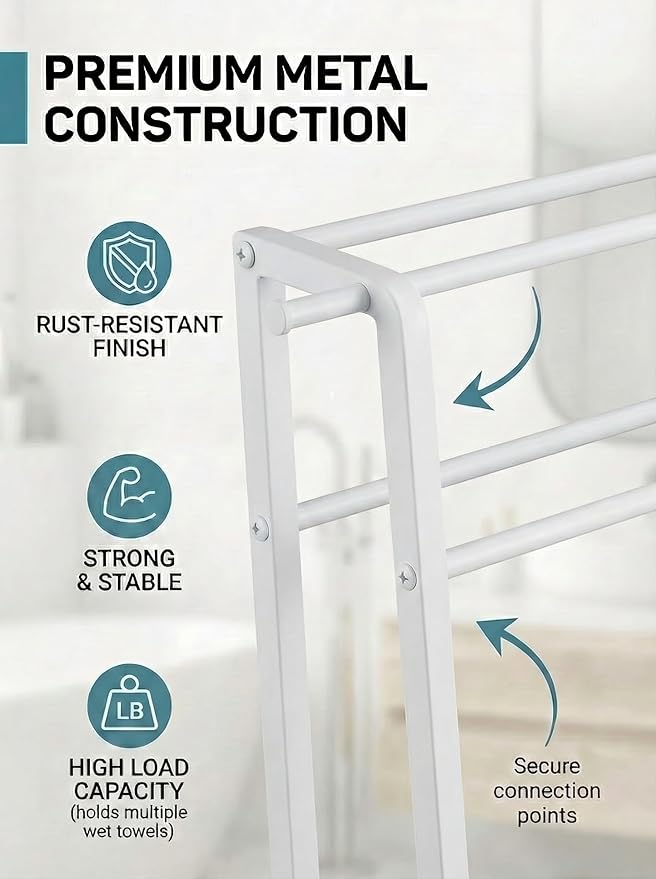 Metal Leaning Ladder Towel Rack, 4-Tier Blanket Stand for Bathroom Living Room, No Drilling Quilt Storage Organizer