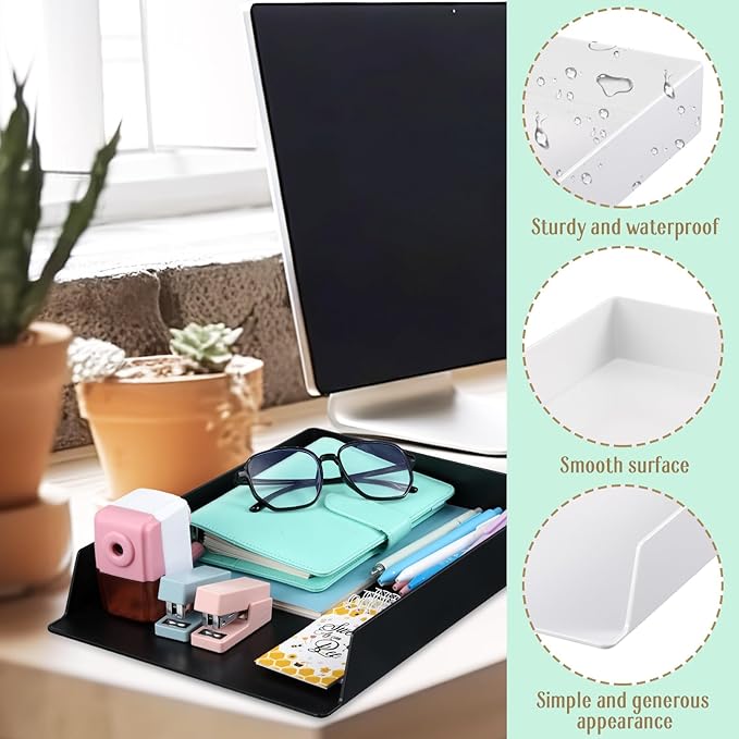 Wenqik 2 Pcs Stackable Paper Trays Rectangular Plastic Desk Holder Desktop Document File Organizer Storage Letter for Office Classroom (Black)