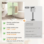 ELYKEN Standing Towel Racks for Bathroom, 2-Tier Floor Towel Holder Stand with Weighted Marble Base, Freestanding Bath Towel Rack, Width Adjustable & Stainless Steel Brushed Finish