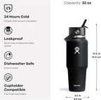 Hydro Flask Travel Water Bottle - Insulated Stainless Steel - Wide Straw Lid, Non Spill, Leakproof in 32 Oz Sandpiper
