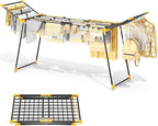 APEXCHASER Clothes Drying Rack Foldable, Large Drying Rack Clothing Retractable, Metal Clothes Airer for Bedding Towel Sweater Heavy Duty, Indoor Outdoor Use, 21.9"W x 100"L x 39"H, No Assembly,Yellow