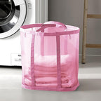 Mesh Bag with Handles, Collapsible Laundry Basket, Foldable Laundry Bag, Breathable Folding Beach Bag,Space-saving Travel Tote Bags (2, Pink)