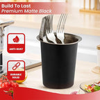 Stainless Steel Solid Flatware Utensils Holder, Caddy, Crock, Cylinder Cutlery Organizer for Kitchen Countertop (Matte Black)