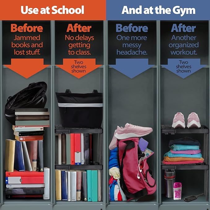 Locker Organizer Shelf， Adjustable Width and Height, Ideal Locker for School, Office, and Gym Lockers (Blue)