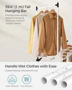 SONGMICS Clothes Drying Rack, Foldable 2-Level Laundry Drying Rack, Free-Standing Airer, 1 Additional Tall Hanging Bar, 2 Height-Adjustable Wings, 24 Drying Rails, Space Savng, Simply White ULLR521W01