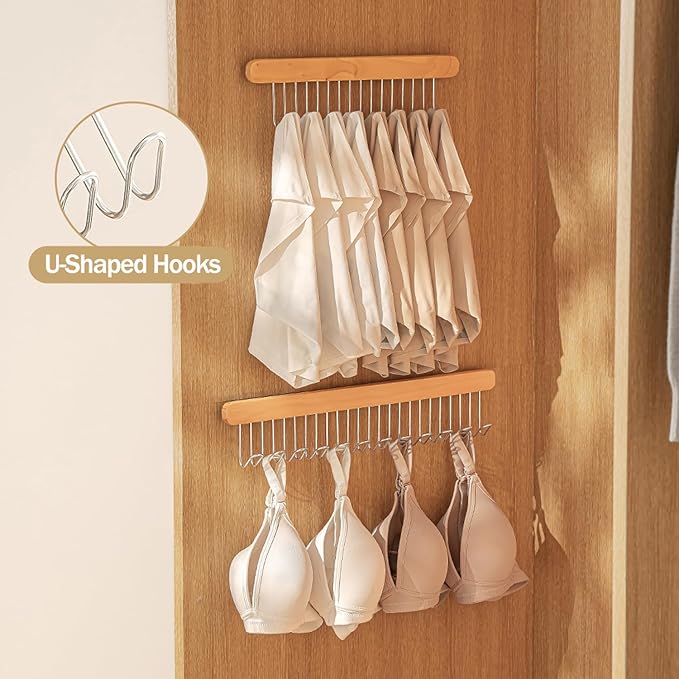 Pull Out Belt Rack for Closet, Sliding Hooks Hanger Rack for Bras Ties Tank Top Scarf Jewelry, Space Saving Organizr for Wardrobe Cabinet, Left Side 8 Hooks Rail, 2 Pcs