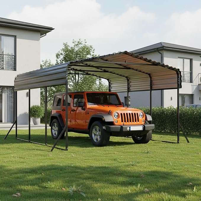 10X15 FT Metal Carport, Heavy Duty Cart Port with Reinforced Galvanized Shelter, Outdoor Weather Resistant Carport Canopy, Upgrade Car Ports for Boats, Cars, Trucks, and Tractors