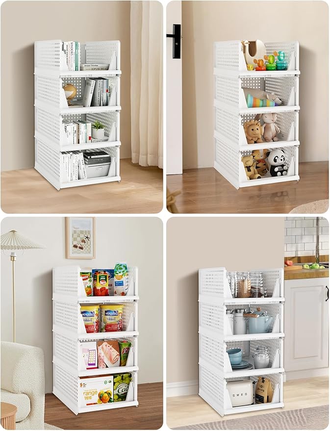 Closet Organizer System, Stackable Plastic Clothes Storage Basket, Stackable, Foldable Organizers for Wardrobe Clothes Organizer Suitable for Bedrooms Bathrooms Kitchen Living Rooms (2pack)